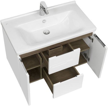 Тумба под раковину Aquaton Рене 76 1A258601NRC80 подвесная Белая Грецкий орех 