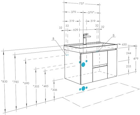 Тумба под раковину Aquaton Рене 76 1A258601NRC80 подвесная Белая Грецкий орех 