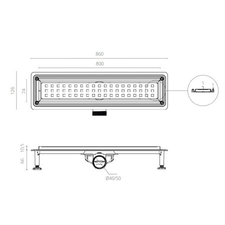 Душевой трап CTESI WAY SQUARE 80 см. 