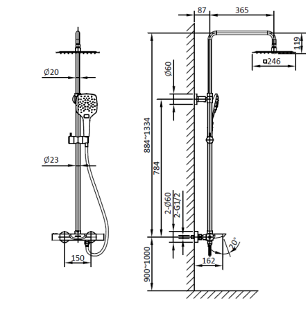 Душевая система с термостатом AltroBagno Diretto 03-04.15 Cr хром 