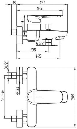 Смеситель для ванны Paini Nove 09YO111 Черный матовый 