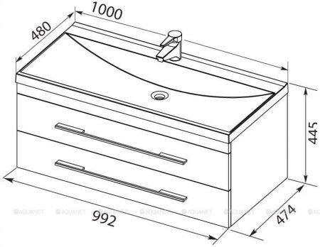 Тумба с раковиной Aquanet Верона 100 белый (подвесная 2 ящика) 