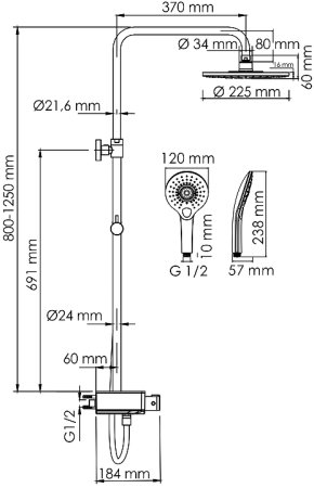 Душевая система WasserKRAFT A113.067.101.CH Thermo с термостатом Хром Белая 