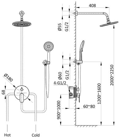 Душевая система Vincea Desire VSFW-1D1MB Черная матовая 