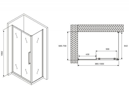 Душевой уголок Abber Schwarzer Diamant 100x70 AG30100MH-S70M профиль Хром стекло матовое 