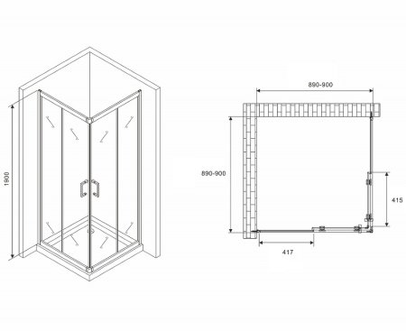 Душевой уголок Abber Schwarzer Diamant 90x90 AG020905 профиль Хром стекло прозрачное 