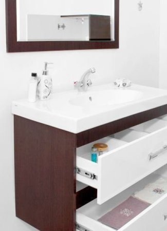 Тумба под раковину Style Line Сакура 80 Люкс Plus подвесная Белая Венге 