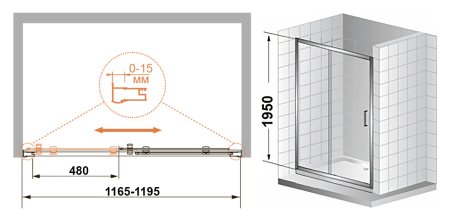 Душевая дверь в нишу Cezares Pratico BF1 120 P Cr 