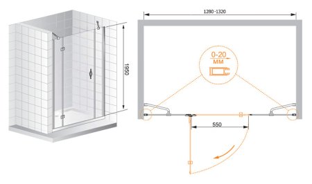 Душевая дверь в нишу Cezares Bergamo B13 40 60/30 C Cr L 