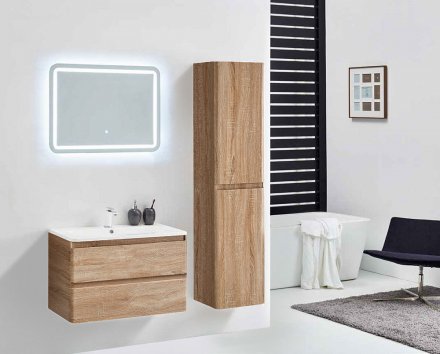 Мебель для ванной Vincea Alba 800 подвесная, 2 ящика, W.Oak (белая раковина) 
