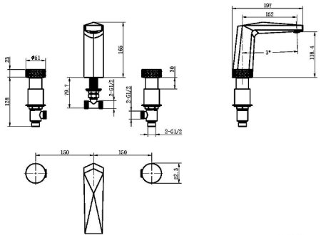 Смеситель для раковины Boheme Venturo 150-SGM-DIAMOND Оружейная сталь глянцевая 
