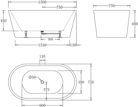 Акриловая ванна BelBagno 150x75 BB71-1500-W0 без гидромассажа 