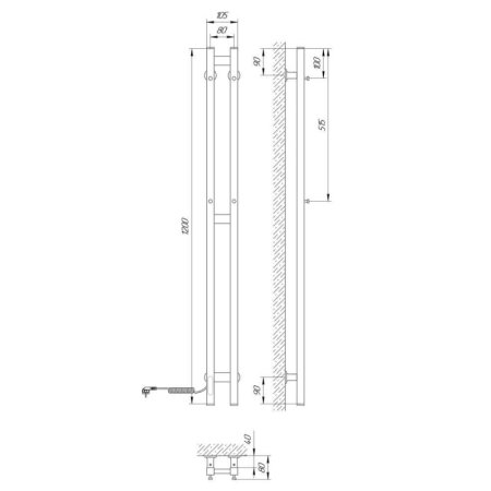 Полотенцесушитель электрический Laris Прайм Дуэт ЧК 1200х80 Э черный 