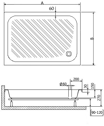Душевой поддон прямоугольный RGW B/CL-S  800x1200 