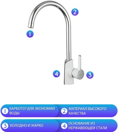 Смеситель для кухни Gappo G03-8 G4003-8 Белый Хром 