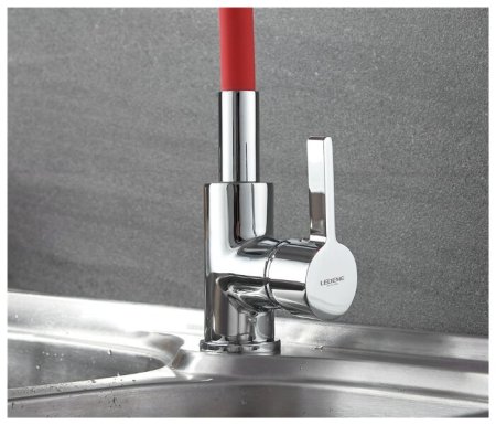 Смеситель Ledeme L4898-1 для кухонной мойки, хром/ красный 