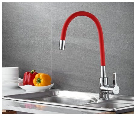 Смеситель Ledeme L4898-1 для кухонной мойки, хром/ красный 
