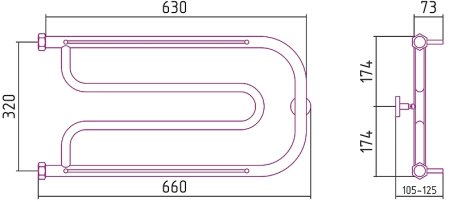 Водяной полотенцесушитель Сунержа Гусли+ 320х650 00-4010-3265 с двумя полками Хром 