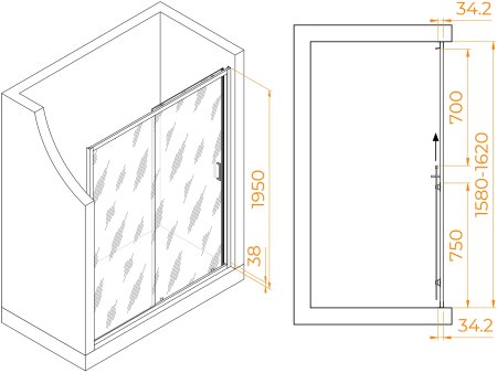 Душевая дверь RGW PA-14Gr 1600 