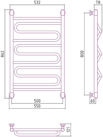 Водяной полотенцесушитель Сунержа Элегия+ 800х500 31-0205-8050 Черный матовый 