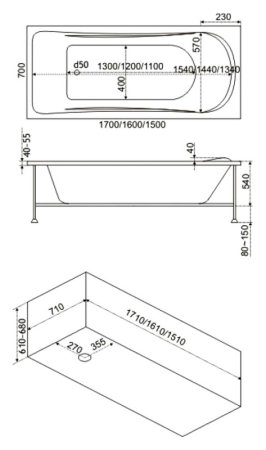 Акриловая ванна Bas Верона 150x70 см 