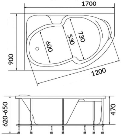 Акриловая ванна Creto Doris 170х90 R 14-17090R без гидромассажа 