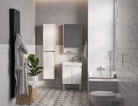 Тумба под раковину Aquaton Сканди Doors 55 1A278801SDB20 Белый глянец, Дуб верона 