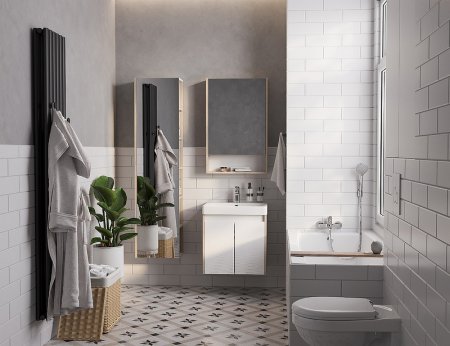 Тумба под раковину Aquaton Сканди Doors 55 1A278801SDB20 Белый глянец, Дуб верона 