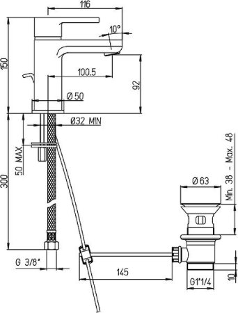 Смеситель для раковины Paini Arena 92CR211FTKM Хром 