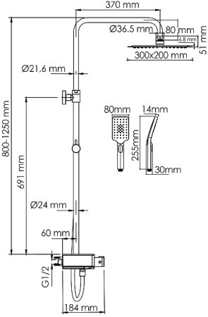 Душевая система WasserKRAFT A113.069.126.CH Thermo с термостатом Хром Белая 