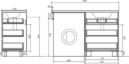 Тумба с раковиной Эстет Dallas Luxe 140 напольная, 3 ящика, R 