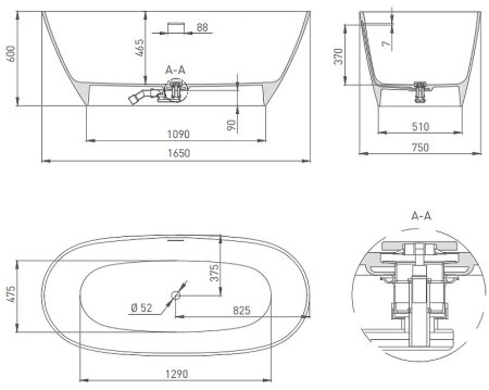 Ванна из искусственного камня Salini Sofia 165х75 102521MRH покраска по RAL снаружи матовая 