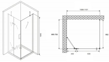 Душевой уголок Abber Zart 110x70 AG08110-S71 профиль Хром стекло прозрачное 