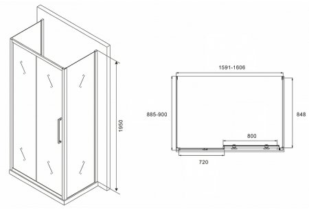 Душевой уголок Abber Schwarzer Diamant 160x90 AG30160MH-S90M-S90M профиль Хром стекло матовое 