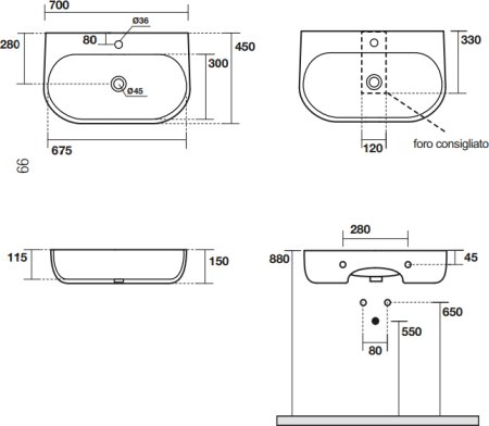 Раковина Kerasan Nolita 70х45 см 