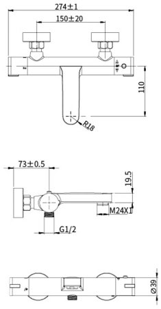 Смеситель для ванны Olive's Termo 34200TM с термостатом Хром 