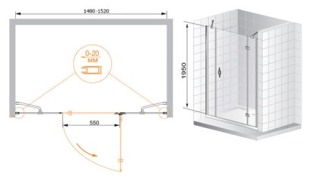 Душевая дверь в нишу Cezares Bergamo B13 30 60/60 P Cr R 