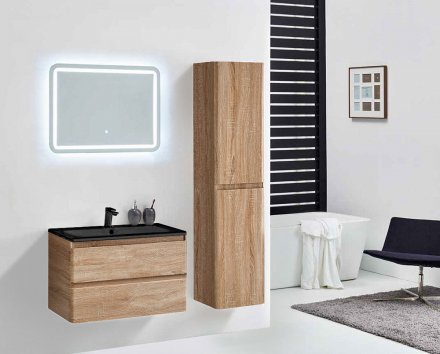 Мебель для ванной Vincea Alba 800 подвесная, 2 ящика, W.Oak (черная раковина) 