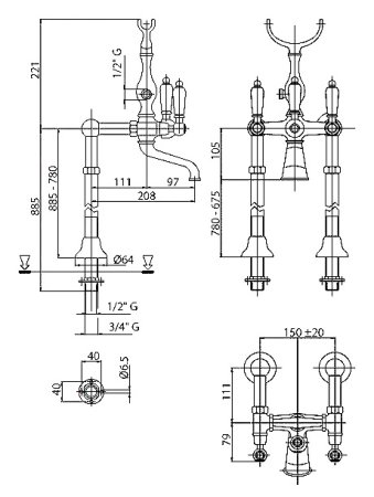 Смеситель Cezares First FIRST-VDP-03/24-Bi напольный 