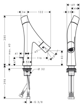 Смеситель Axor Starck Organic 280 12010000 для раковины 