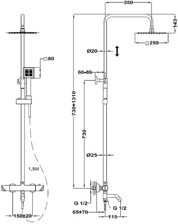 Душевая система Teka Mallorca 321486200 с термостатом Хром 