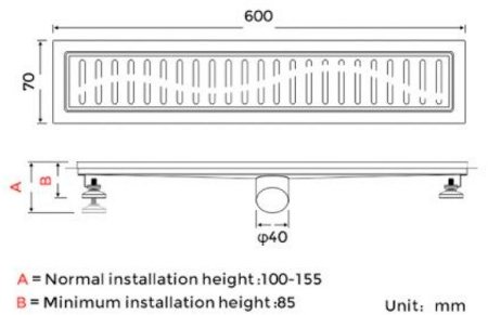 Душевой лоток Gappo G86007-39 с решеткой Оружейная сталь 