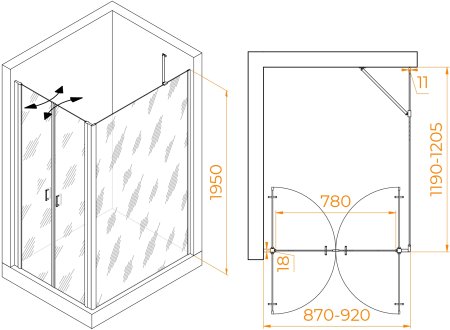 Душевой уголок RGW PA-144 (PA-104+Z-050-2+O-204) 900x1200 