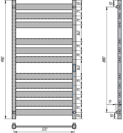 Электрический полотенцесушитель Grois Mario GR-142 500x1000 П 11 Ral 9005 U Черный матовый 