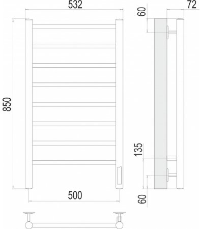 Электрический полотенцесушитель Terminus Аврора П8 500х850 4670078531179 Хром 
