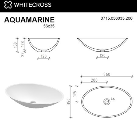 Раковина-чаша Whitecross Aquamarine 56 0715.056035.200 Белая матовая 