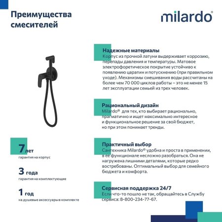 Гигиенический душ со смесителем Milardo Rora RORBLR0M08 Черный матовый 