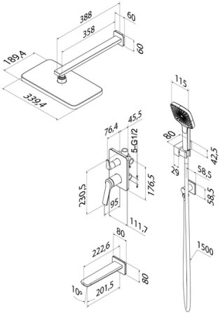 Встраиваемая система с тропическим, ручным душем и изливом IDDIS Parker матовый графит (PARGM03i68) 
