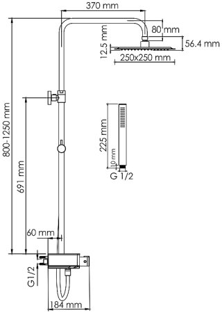Душевая система WasserKRAFT A114.255.217.CB Thermo с термостатом Черная матовая 