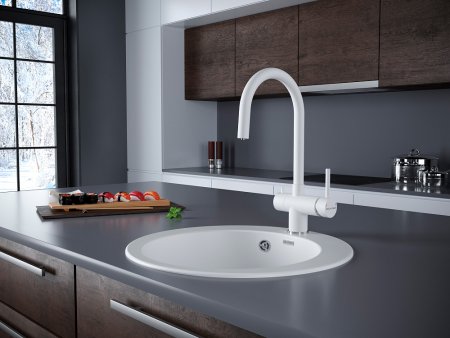 Смеситель Paulmark Heller He213218-431 для кухонной мойки, белый матовый 